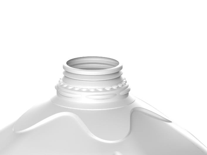 Sección transversal en CAD del cuello y el hombro de una botella Dura-Lite de un galón, diseñada para un rendimiento óptimo en el llenado por la parte superior